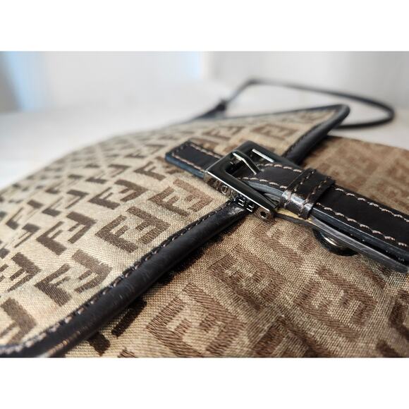 Fendi Vintage Zucchino Zucca Canvas Crossbody Bag Brown FF logo Messenger - Picture 11 of 15